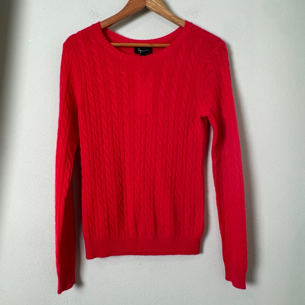 Aqua Cashmere 100% Cashmere Cable Knit Crewneck Sweater in Coral Pink Size M New